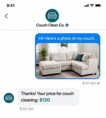 Example of a fixed couch cleaning price sent by text message